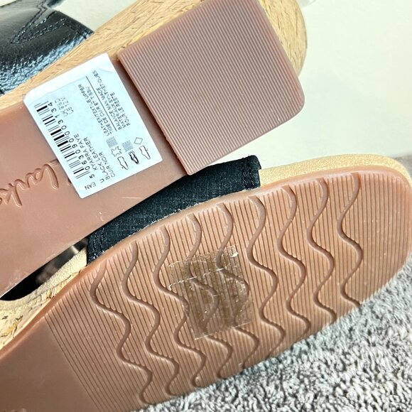 Clarks Womens Kyarra Faye‎ Black Leather Cork Wedges Sandals Shoes 12M New - Picture 12 of 14